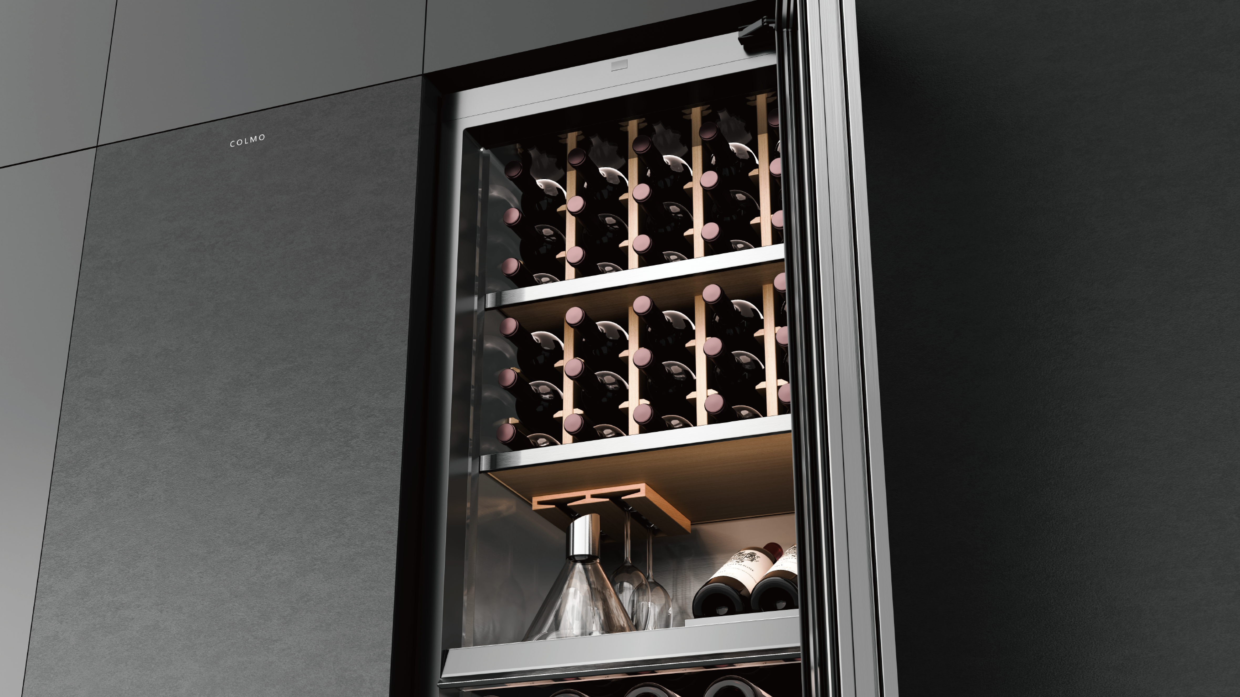 COLMO Wine Cooler 420 上层酒瓶和杯架细节