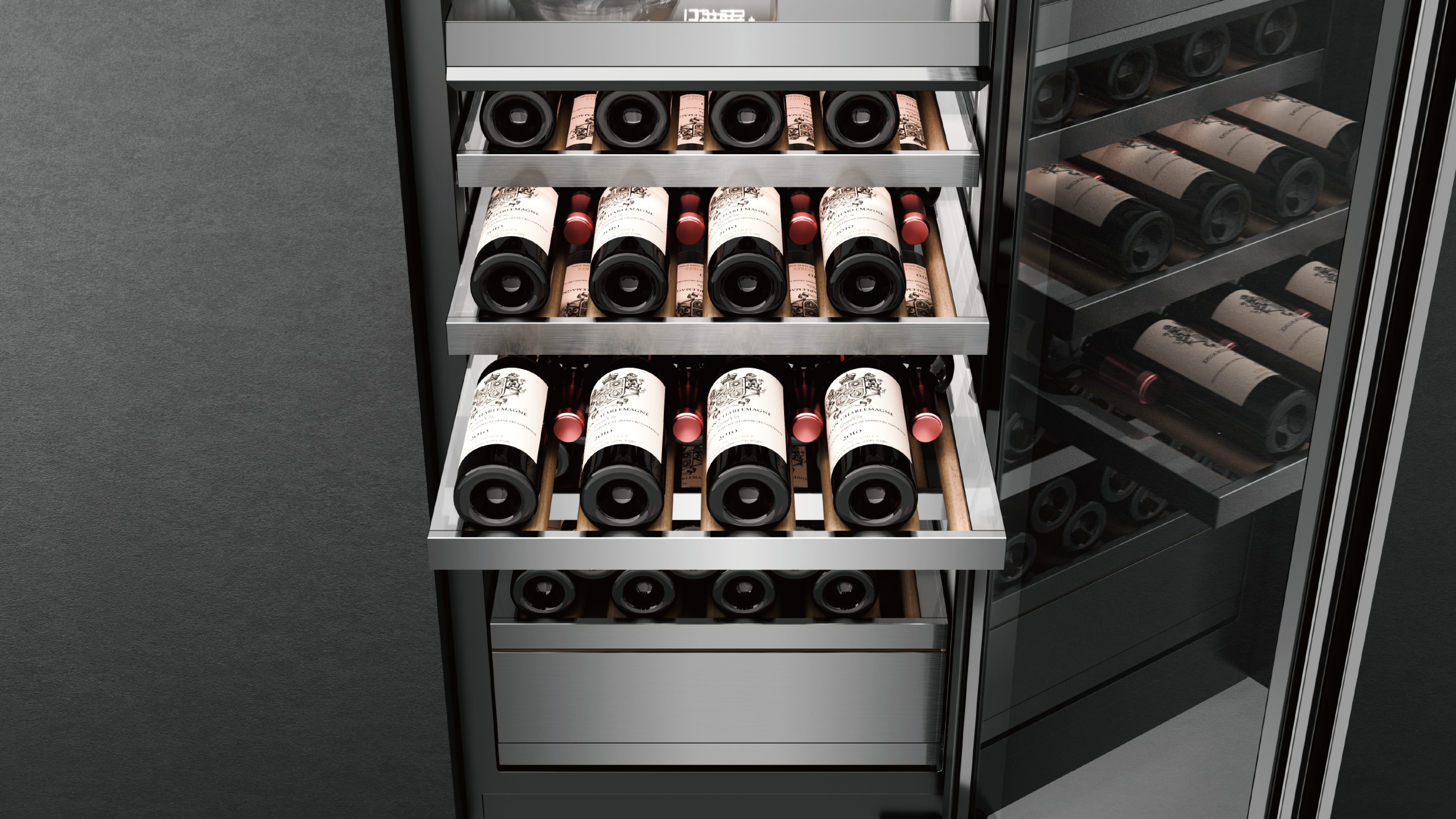COLMO Wine Cooler 420 木质层架和酒瓶收纳细节